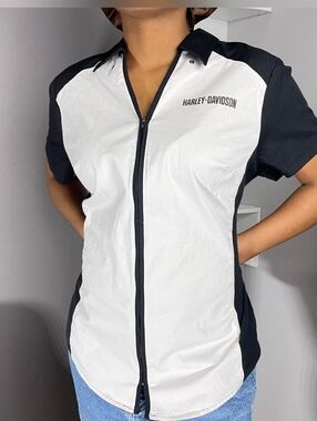 Harley-Davidson® Womens XL Colorblocked Bar & Shield Logo Zip Front Shirt